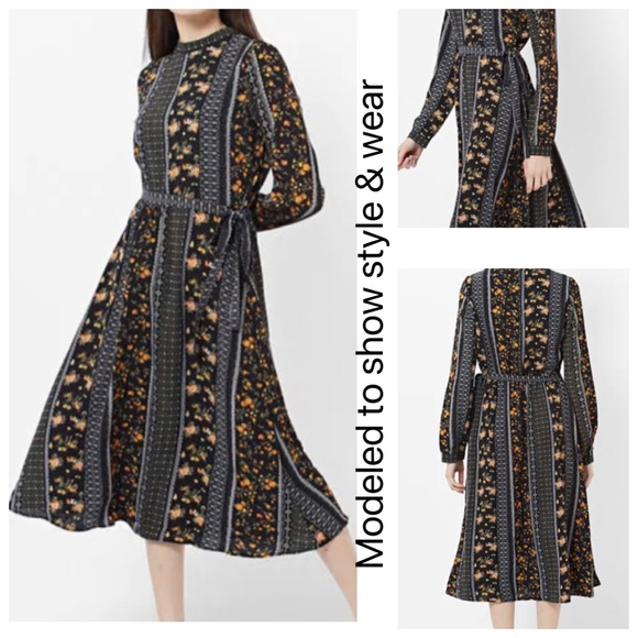 VERO MODA Floral Print Fit & Flare Midi Dress With High Neck Size XS - Picture 2 of 16